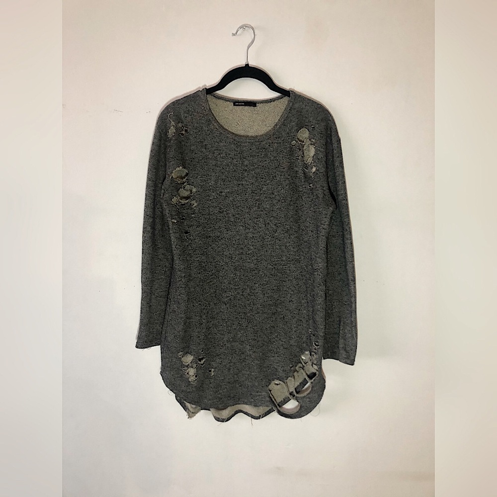 Gray distressed long sleeve blouse